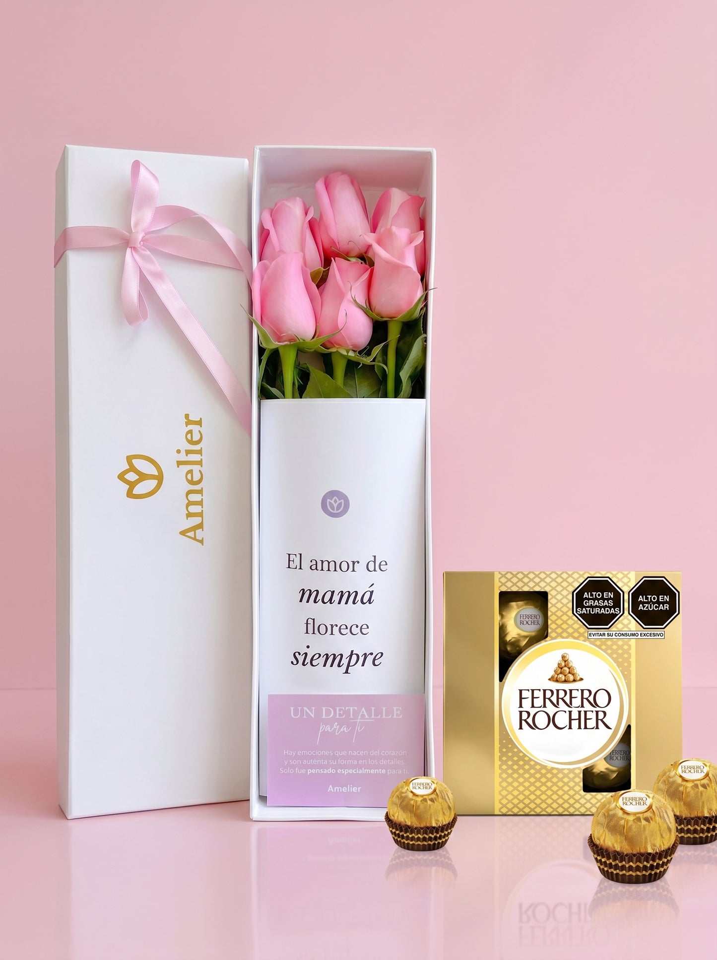 Caja de 6 Rosas + Chocolates